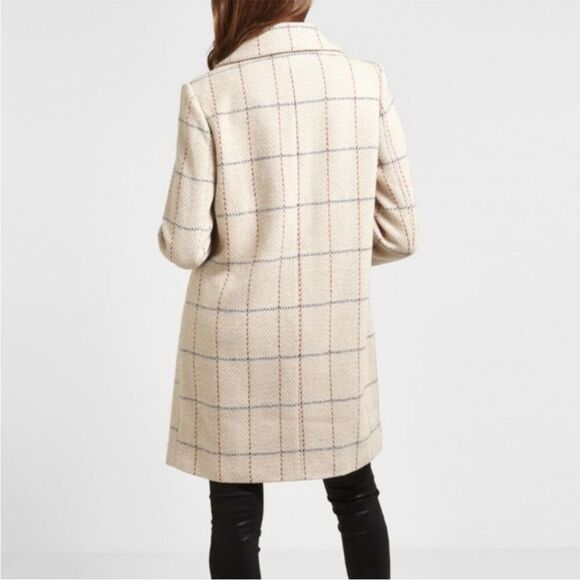 SAM EDELMAN Coat Womens Sz 4 Beige Wool Plaid Single Breasted Walker Pea Jacket - Picture 15 of 15